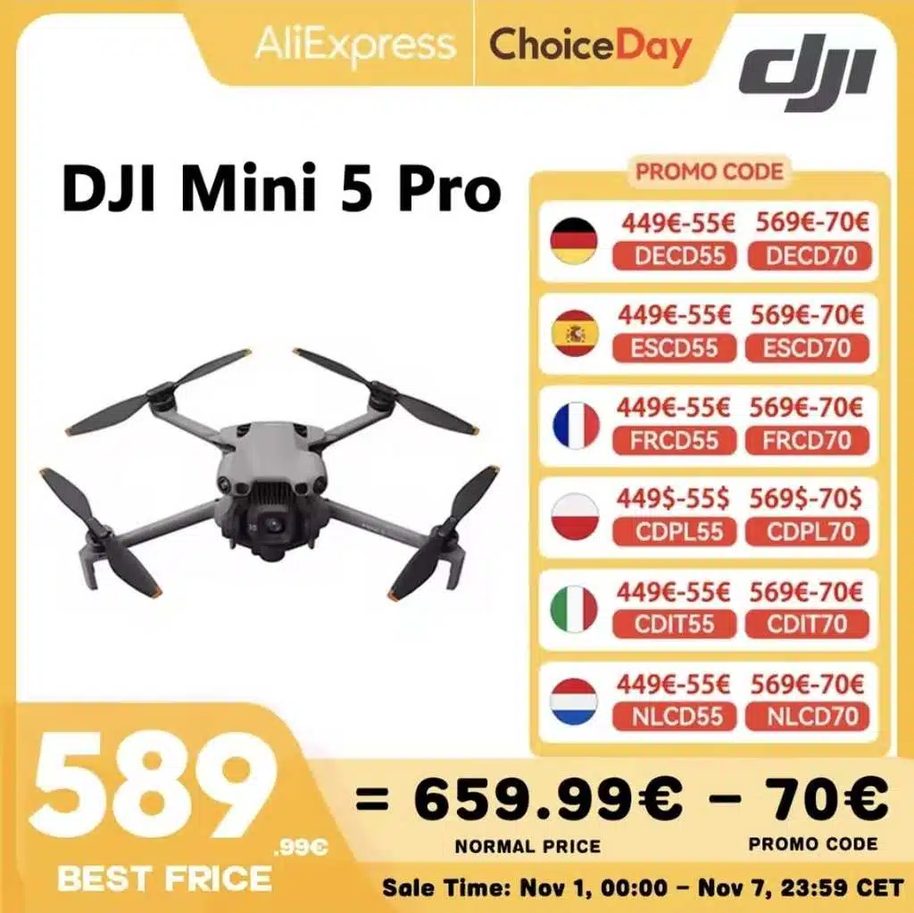 Drone DJI Mini 5 Pro AeroDeal Pro France avec stabilisateur 3 axes et capteur 1 pouce