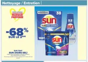 SUN lave-vaisselle Carrefour France offre 68% sur le 2e produit hors sel en magasin Carrefour