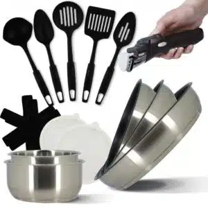 Ensemble AMO TFSI IRIS 15 pièces en inox compatible induction avec casseroles, faitout et poêle