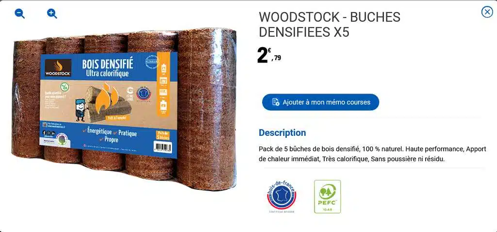 Bûches densifiées Woodstock - offre locale - promo Leclerc