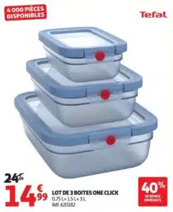 TEFAL One Click Boxes – Offre Auchan France: 3 boîtes empilables avec fermetures hermétiques