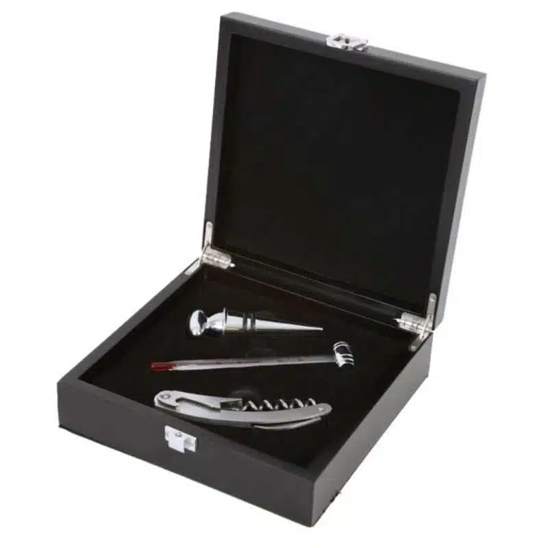 Set de vin Makro Paper avec tire-bouchon, anneau anti-goutte et bouchon hermétique dans une boîte cadeau