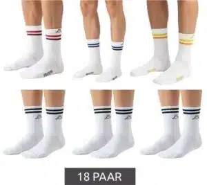 Chaussettes tennis Kappa en coton – lot de 18 paires, tailles 39/42 et 43/46, coloris blanc/noir et blanc multicolore