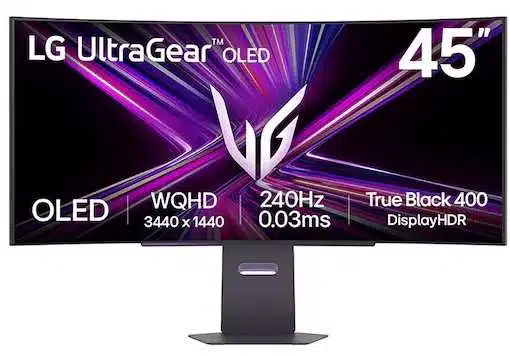 LG UltraWide OLED 45GX900A-B 45-inch ultrawide gaming monitor with 800R curvature, 240 Hz, HDR True Black 400
