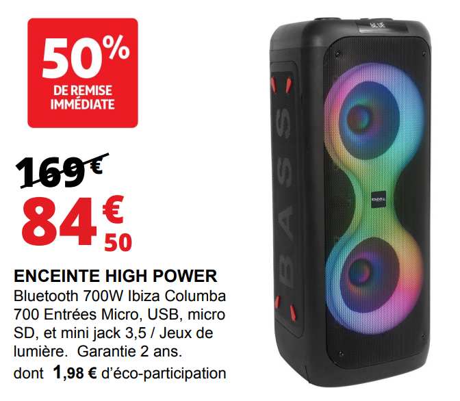 Enceinte Ibiza Columba 700 Noir par LOTRONIC - Aubagne