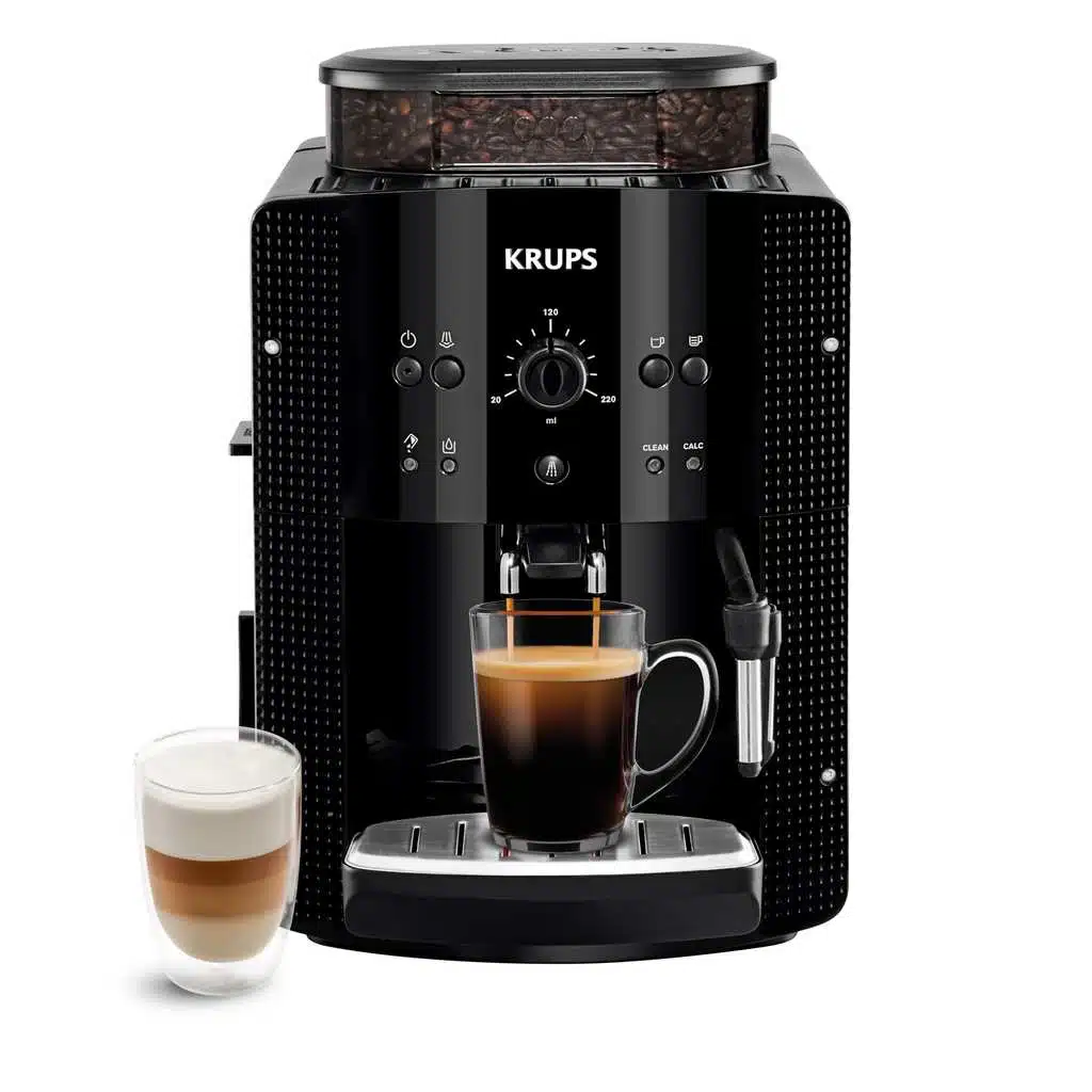 Krups Essential Noir machine a cafe grain YY8125FD espresso 2 tasses nettoyage automatique buse vapeur cappuccino