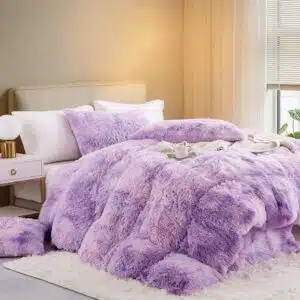 Housse de couette Freyamy violet 200x200 avec 2 taies et fermeture éclair - Faux Fur