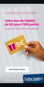 Bon Cultura de 5€ échangeable contre 1500 points via Avantahz fidélité boosté