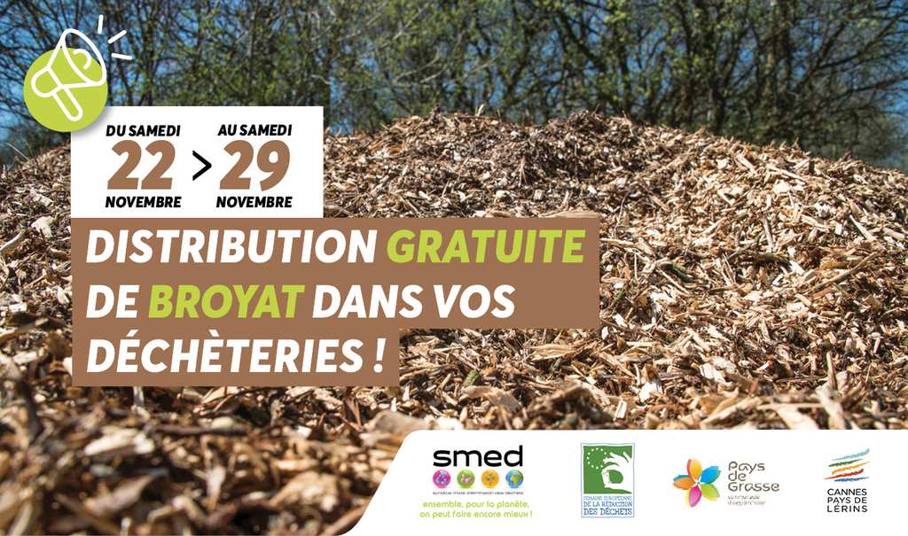 Distribution gratuite de broyat SMED06 dans les déchèteries des Alpes-Maritimes pendant la Semaine Européenne de réduction des déchets 2025