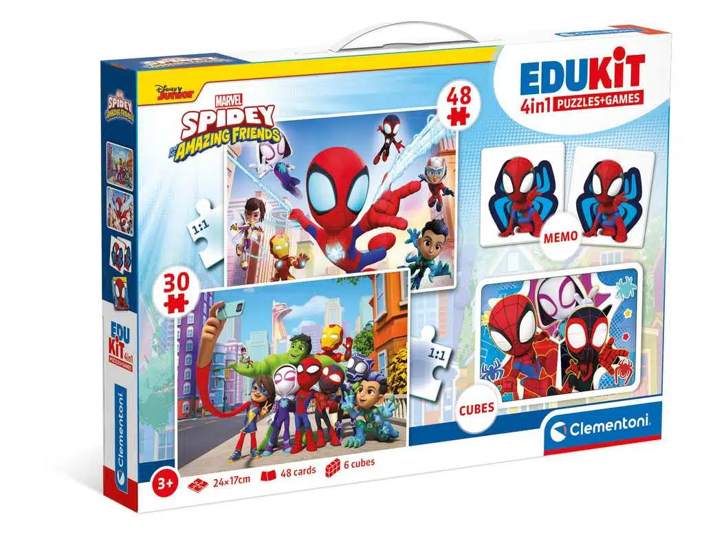 Clementoni Spidey 4 en 1 puzzle et jeux éducatifs pour enfants 3-5 ans avec puzzles, mémory et dés