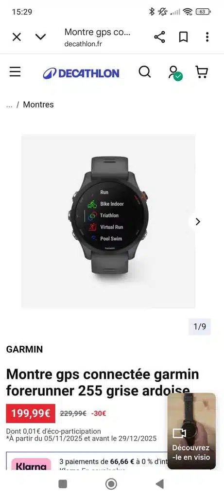 Montre Garmin 255 Gris Ardoise - design sobre et autonomie robuste