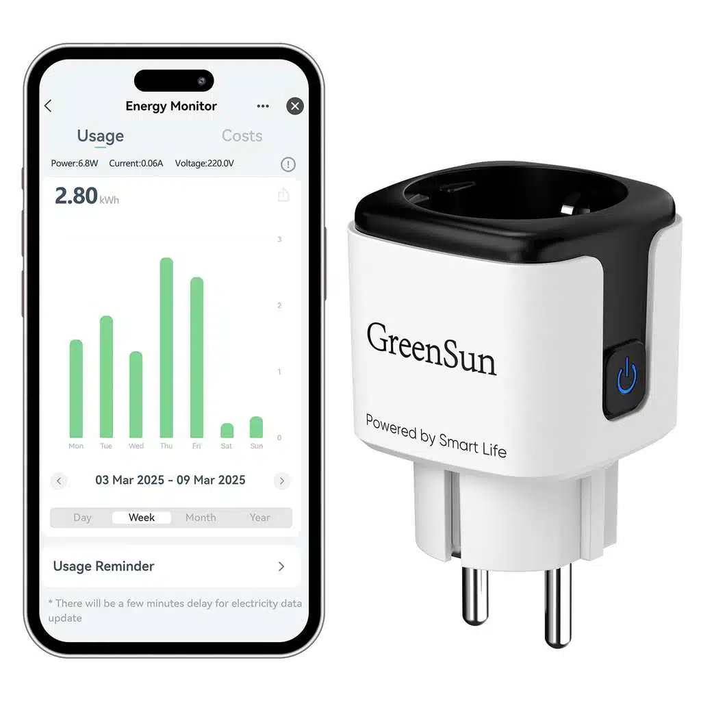 Prise connectée WiFi 16A GreenSun compatible Smart Life – mesure consommation et commande vocale