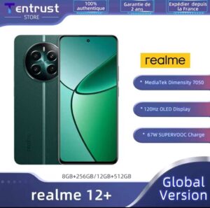 Realme 12+ 5G Vert avec écran OLED 120 Hz, batterie 5000 mAh et recharge rapide 67 W - offre en France