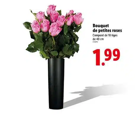 Bouquet de 10 roses Lidl France, roses en tige 40 cm, offre en magasin du 20 au 26 novembre