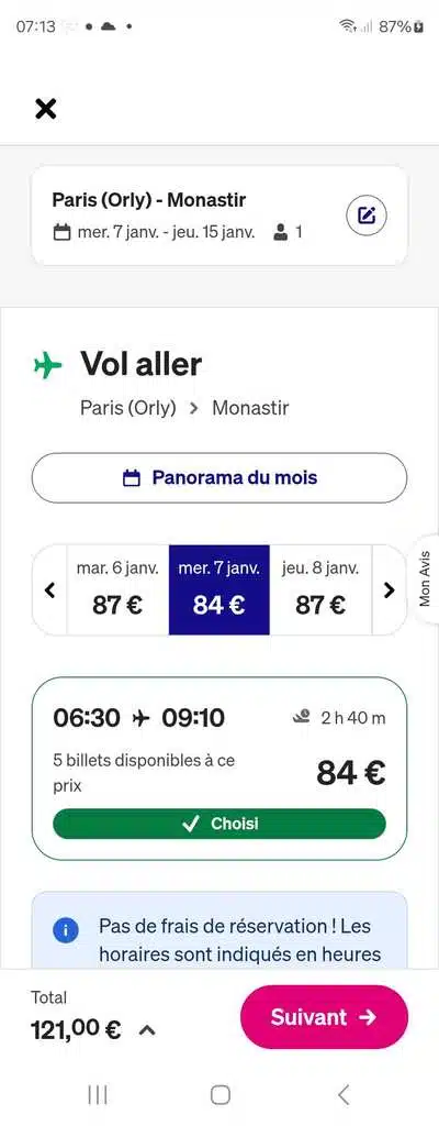 Vol Transavia direct Paris Orly – Monastir, du 7 au 15 janvier 2026