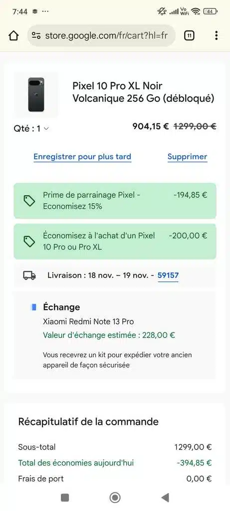 Pixel 10 Pro XL 256GB sur Google Store France - réduction immédiate, reprise et cashback éventuel