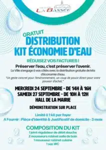 Kit économie d'eau gratuit à La Bassée – récupération au Hall de la Mairie