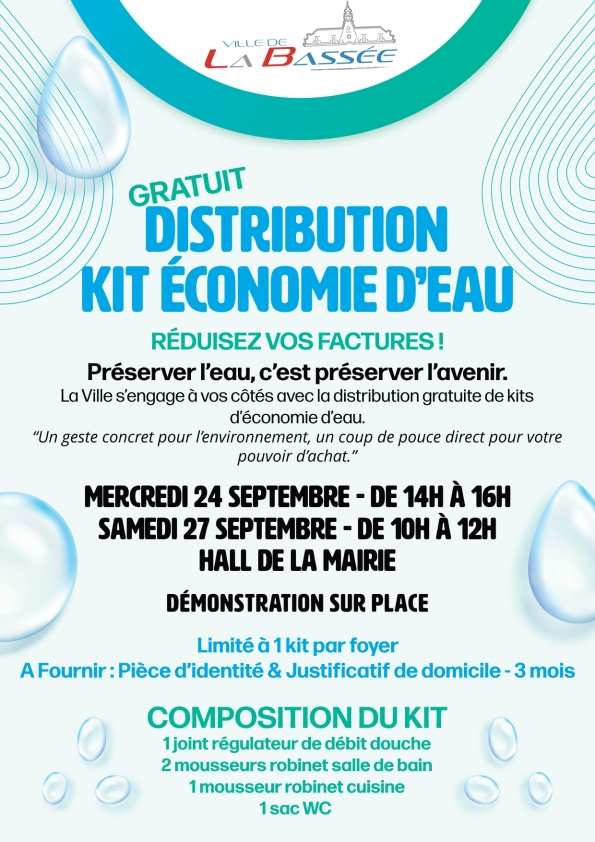 Kit économie d'eau gratuit à La Bassée – récupération au Hall de la Mairie