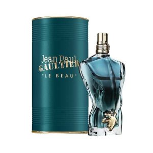 Parfum masculin Jean Paul Gaultier Le Beau avec notes de coco, tonka et bois - Design iconique