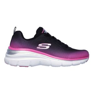 sneakers Skechers confortables avec technologie de maintien optimal et coloris noir et rose