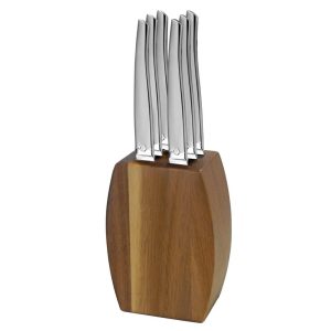 couteaux à steak en acier inoxydable avec bloc en bois d'acacia