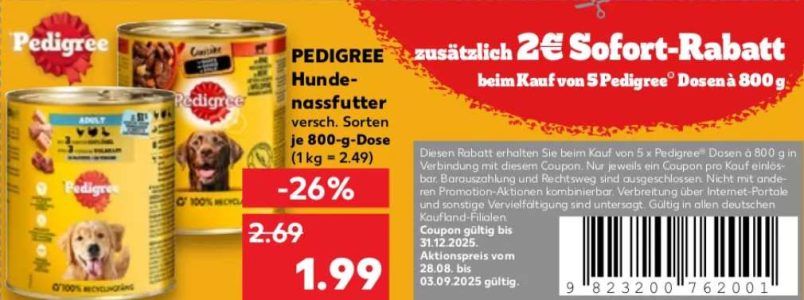 Pedigree 800 g en promo chez Kaufland Allemagne avec coupon