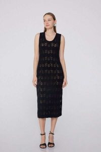 Robe midi crochet coton Tezenis noir avec fente latérale et bretelles larges