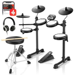 Batterie électronique Donner DED-80 complète pour appartement avec 4 pads en maille et 3 cymbales