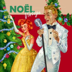 Vinyle Noël vintage édition festive sur étagère rétro