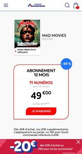 Visuel promotion Mad Movies Abonnement 12 mois France - horreur