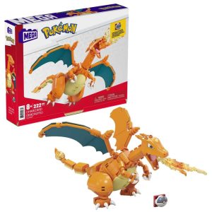 Figurine Dracaufeu MEGA Construction articulée 20 cm avec ailes et feu, bonus pin's Masse Ball