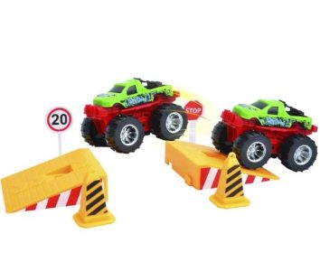 Coffret Monster Truck Super Wheelz avec camion transporteur et 5 monster trucks – jeu sur roues sans écran