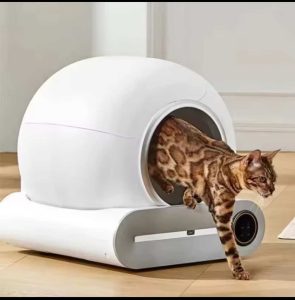 Bac à Litière Intelligent pour Chat OVOZI 65L - grande capacité, contrôle App et bouton