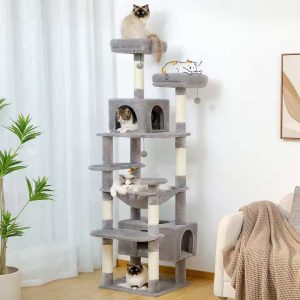 Arbre à chat ZenChat 136 cm avec 8 niveaux, sisal, condo et hamac pour multi-chats
