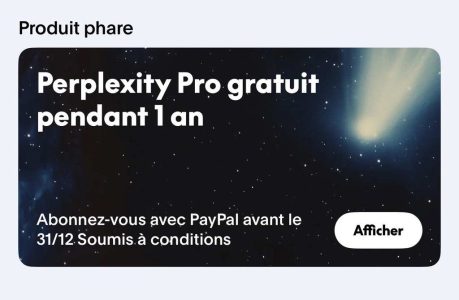 Offre Perplexity Pro PayPal - essai gratuit d'un an