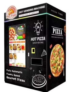 Distributeur pizza automatique PizzaDroid Pro en fonctionnement, cuisson homogène et distribution précise