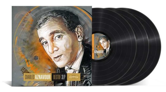 Couverture signée par C215 sur édition triple vinyle Aznavour Centenary